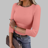 DAVINA - Casual Plain Crewneck Slim-Fit Top