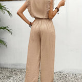 Zella™ Elegant Two-Piece Set | Lace-Trimmed Top and Wide-Leg Trousers