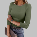 DAVINA - Casual Plain Crewneck Slim-Fit Top