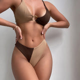 Natalie | Ribbed Two Tone High Leg Bikini