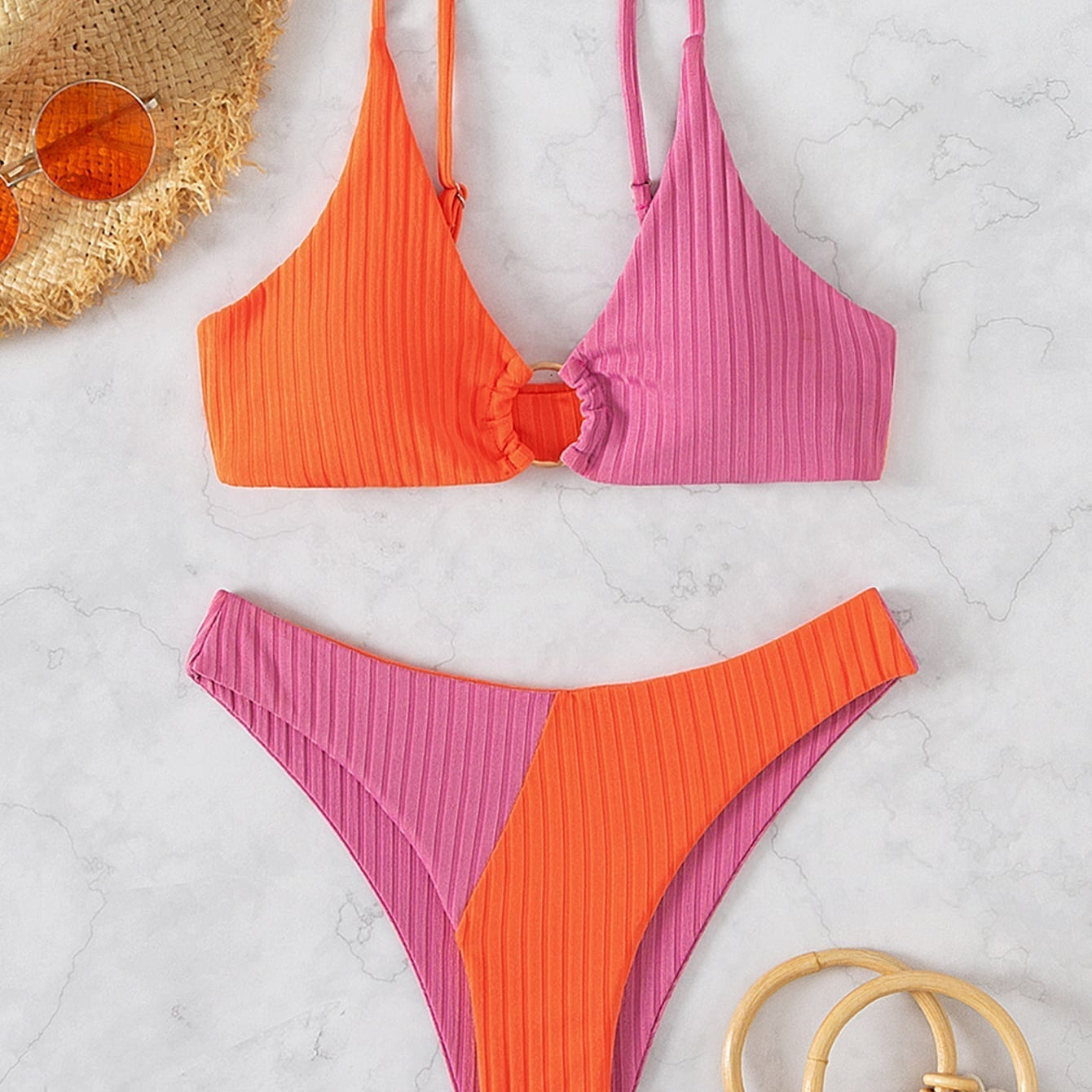 Natalie | Ribbed Two Tone High Leg Bikini