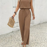 Zella™ Elegant Two-Piece Set | Lace-Trimmed Top and Wide-Leg Trousers