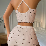 Claire | Heart Print Ruffle Trim Pajama Set