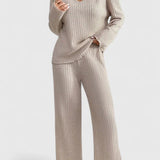 Angeline™ Comfortable Set | V-Neck Sweater and Wide-Leg Ribbed Pants