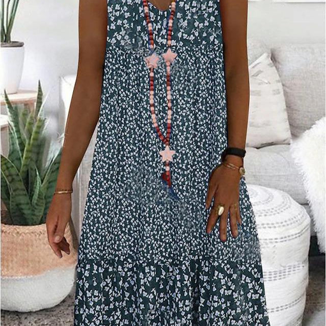 Ann - Sleeveless Floral V-Neck Dress