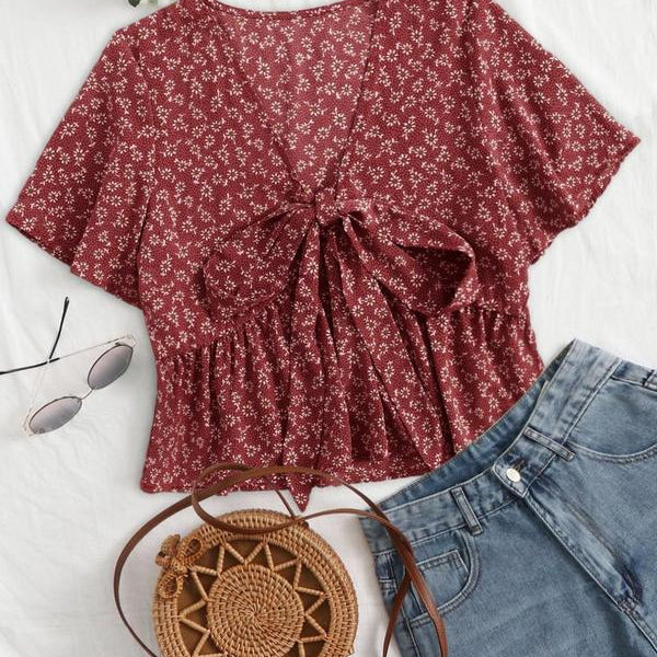 Althea Casual Summer V-Neck Flowy Top | Breezy Elegant Summer Top