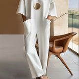 Emmy™ Elegant Short-Sleeve Jumpsuit | Relaxed Straight-Leg Jumpsuit