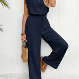Zella™ Elegant Two-Piece Set | Lace-Trimmed Top and Wide-Leg Trousers