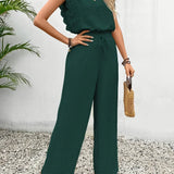 Zella™ Elegant Two-Piece Set | Lace-Trimmed Top and Wide-Leg Trousers