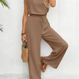 Zella™ Elegant Two-Piece Set | Lace-Trimmed Top and Wide-Leg Trousers