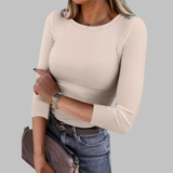 DAVINA - Casual Plain Crewneck Slim-Fit Top