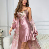 Rosalynn | 2-Piece Floral Satin Camisole &amp; Robe Set