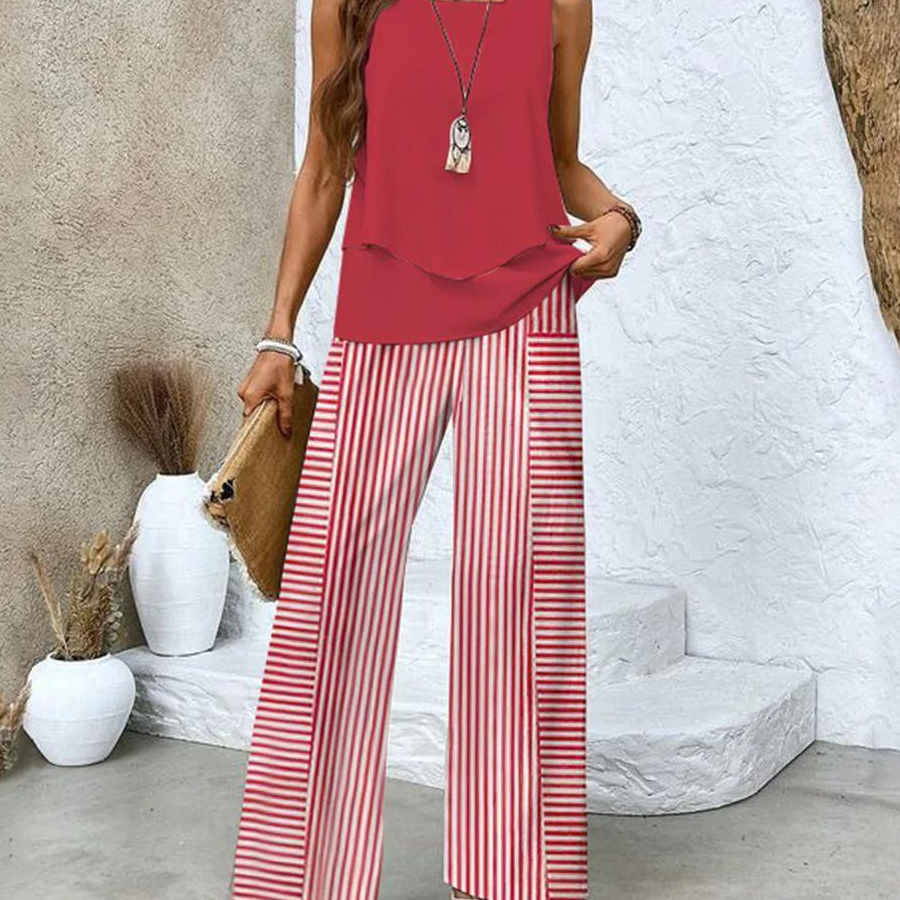 Juliette™ Elegant Two-Piece Set | Flowing Blouse and Wide-Leg Trousers