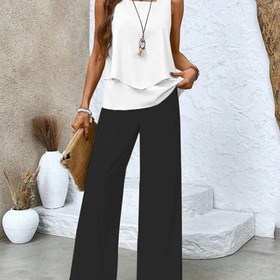 Juliette™ Elegant Two-Piece Set | Flowing Blouse and Wide-Leg Trousers