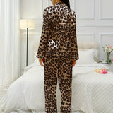 Kaia | 2-Piece Collared Leopard Nightwear Set