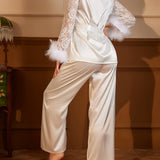 Lunaria | Lace-Trim Fuzzy Pajama Set
