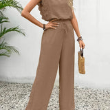 Zella™ Elegant Two-Piece Set | Lace-Trimmed Top and Wide-Leg Trousers