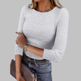 DAVINA - Casual Plain Crewneck Slim-Fit Top