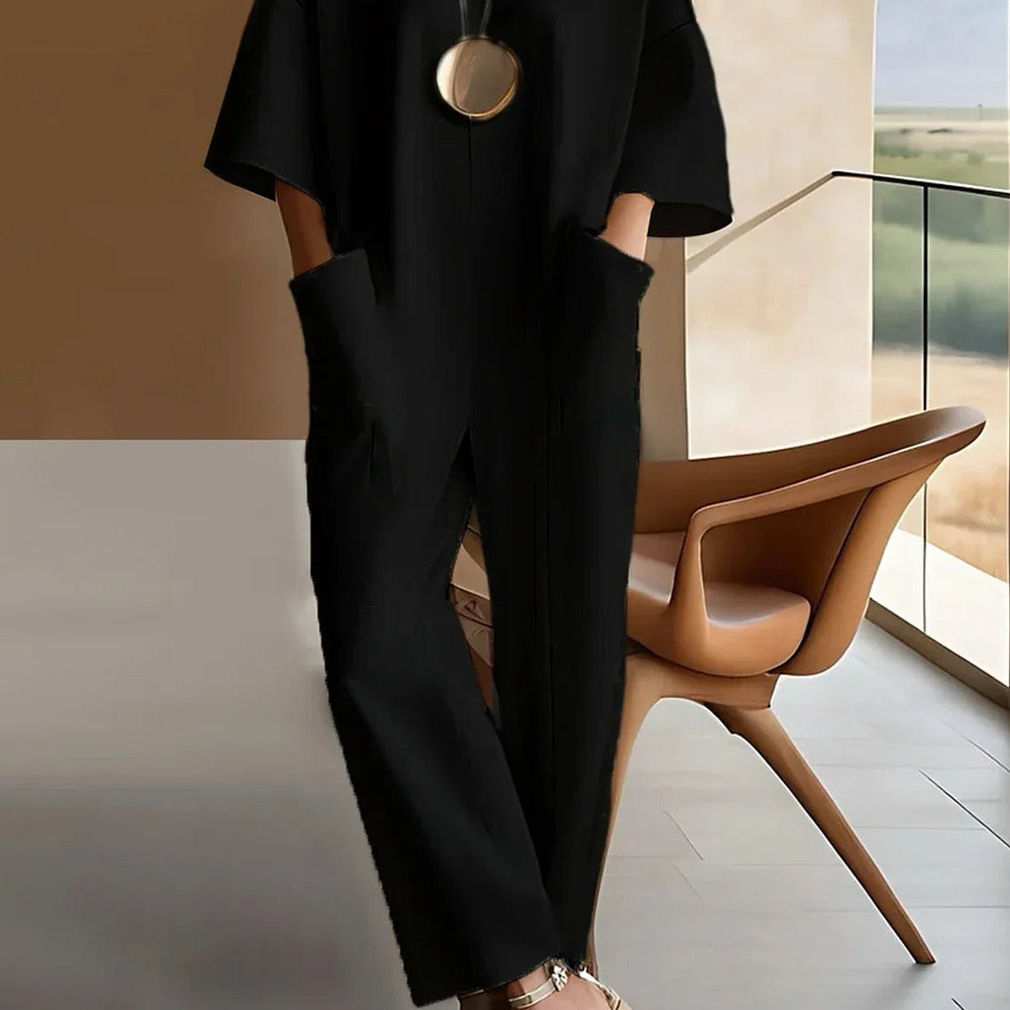 Emmy™ Elegant Short-Sleeve Jumpsuit | Relaxed Straight-Leg Jumpsuit