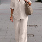 Denice™ Elegant Casual Two Piece Set | Relaxed Button-Up Top and Wide-Leg Trousers