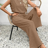 Zella™ Elegant Two-Piece Set | Lace-Trimmed Top and Wide-Leg Trousers
