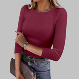 DAVINA - Casual Plain Crewneck Slim-Fit Top