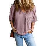 JANELLE™ | Casual Textured Pocket V-Neck Tee