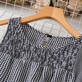 Kristel Vintage Flowy Checkered Puff Sleeve Blouse | Timeless Retro Top