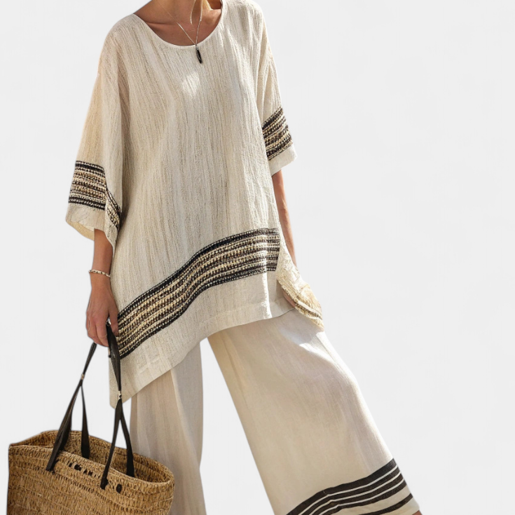 Alodia™ Elegant Two-Piece Set | Striped Top and Wide-Leg Trousers