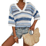 Kelise | Casual Striped Crochet V-Neck Summer Top
