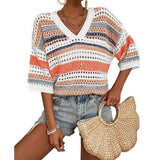 Kelise | Casual Striped Crochet V-Neck Summer Top