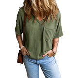 JANELLE™ | Casual Textured Pocket V-Neck Tee
