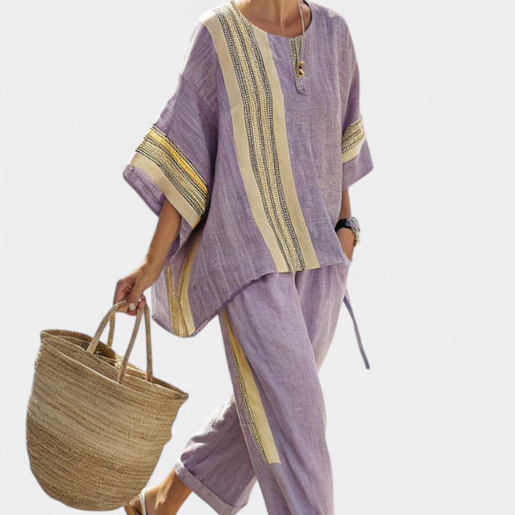 Alodia™ Elegant Two-Piece Set | Striped Top and Wide-Leg Trousers