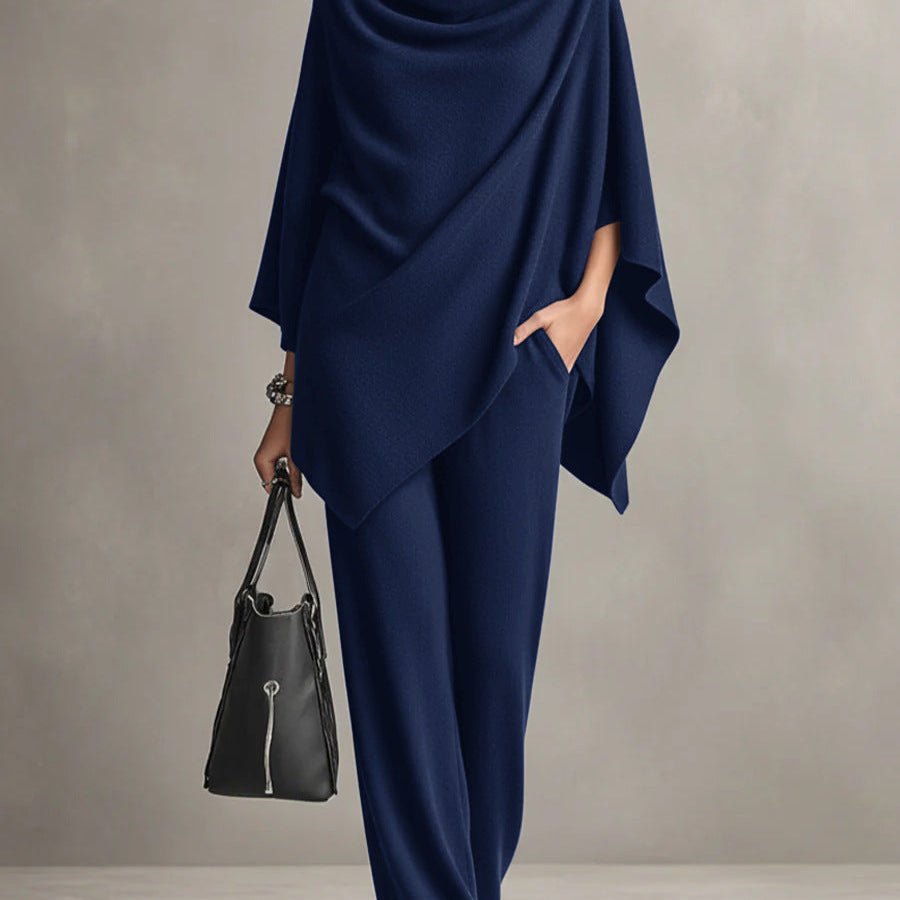 Sarina™ Elegant Drape Two-Piece Set | Flowing Top and Wide-Leg Trousers