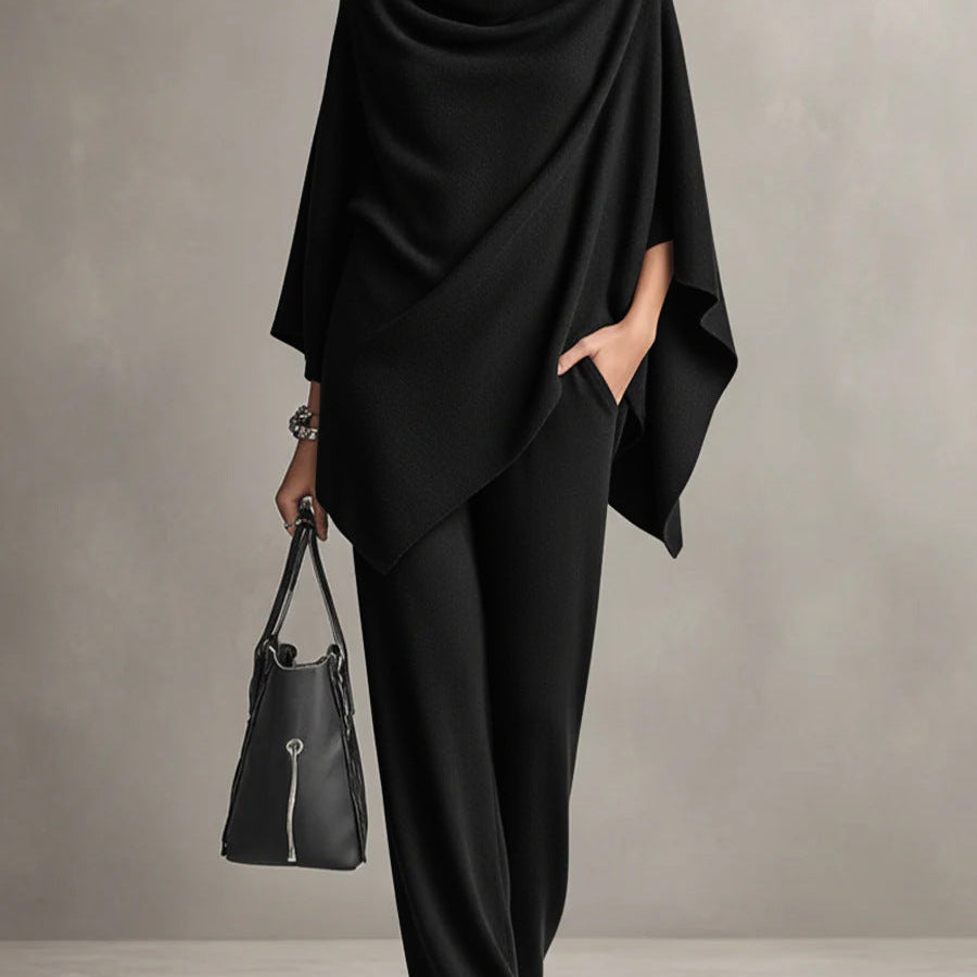 Sarina™ Elegant Drape Two-Piece Set | Flowing Top and Wide-Leg Trousers