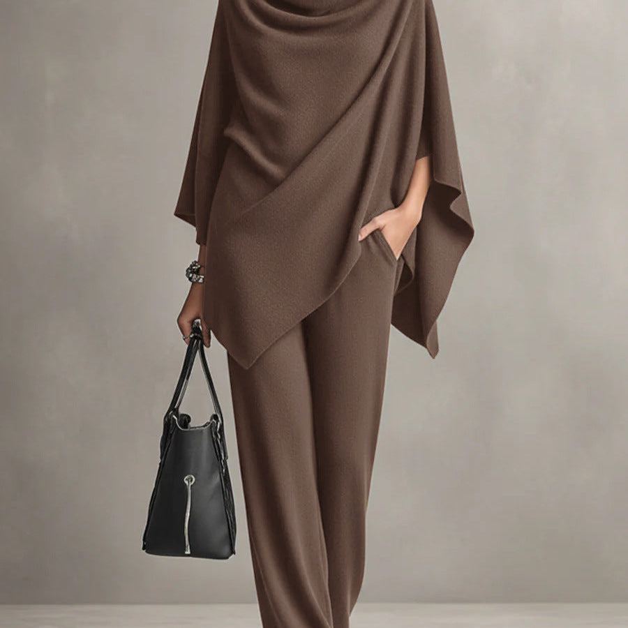 Sarina™ Elegant Drape Two-Piece Set | Flowing Top and Wide-Leg Trousers