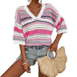 Kelise | Casual Striped Crochet V-Neck Summer Top