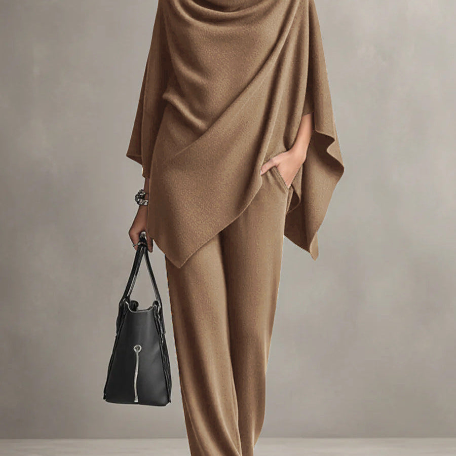 Sarina™ Elegant Drape Two-Piece Set | Flowing Top and Wide-Leg Trousers