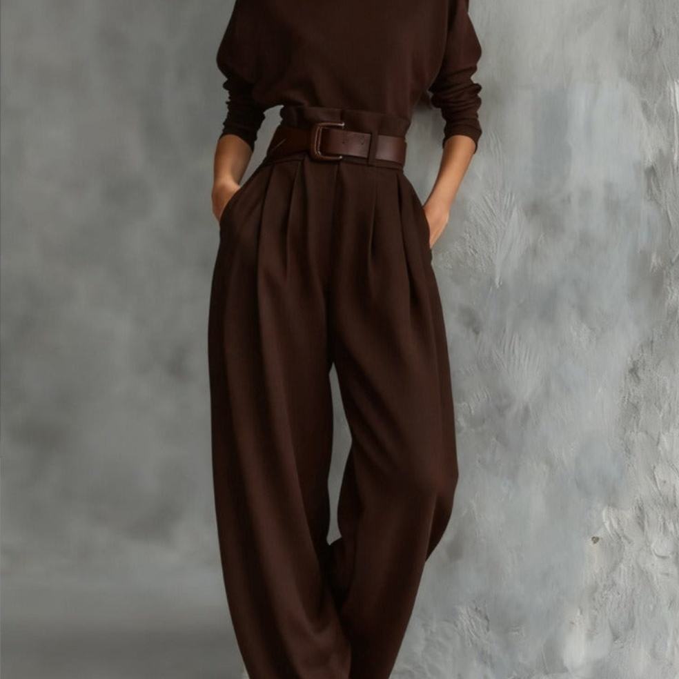 Jessica™ Elegant Top &amp; Straight-Leg Pants Set | Fitted Turtleneck and Tailored Trousers