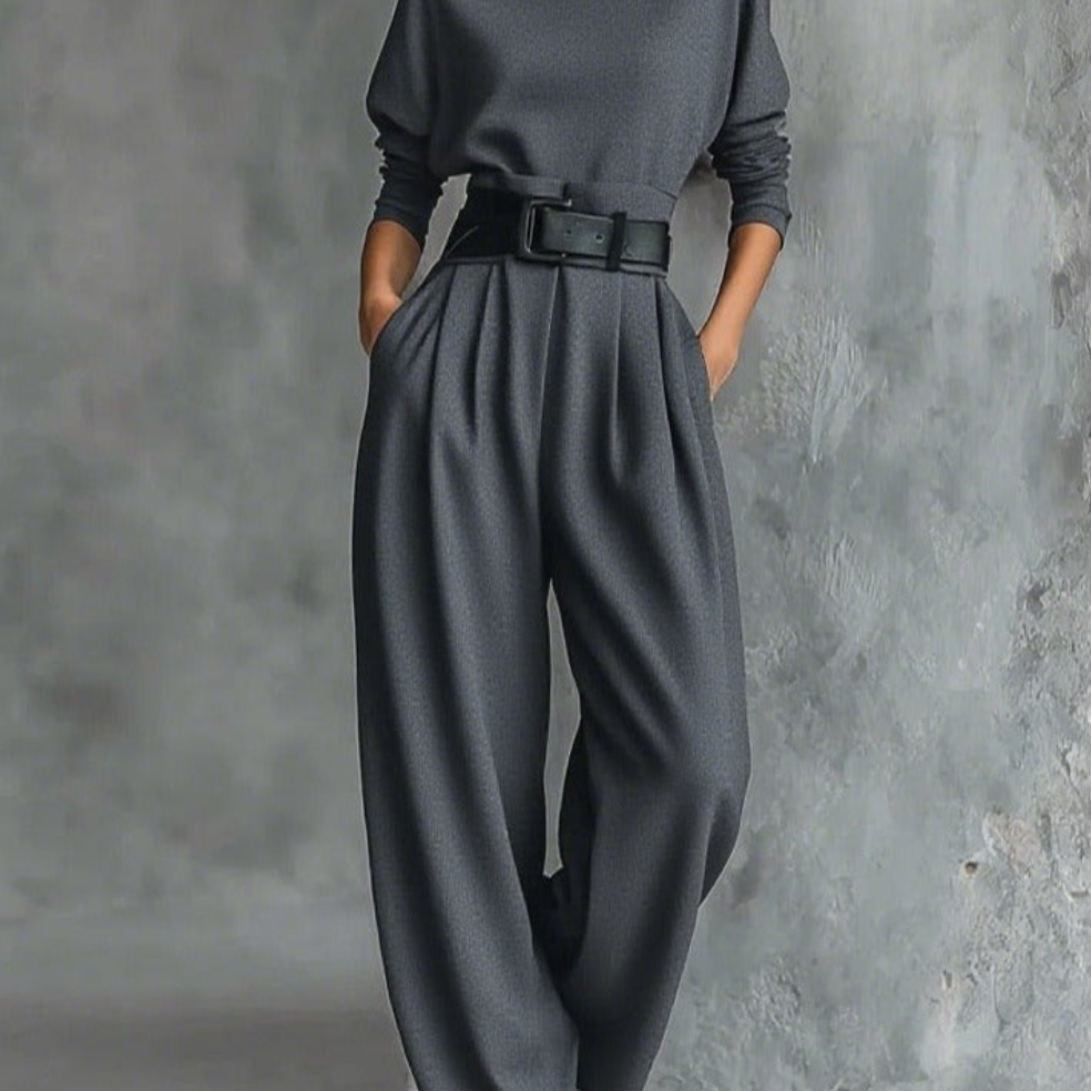 Jessica™ Elegant Top &amp; Straight-Leg Pants Set | Fitted Turtleneck and Tailored Trousers