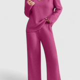 Angeline™ Comfortable Set | V-Neck Sweater and Wide-Leg Ribbed Pants