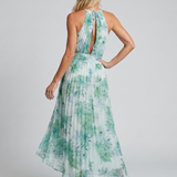 Portia | Pleated Halter Soft Floral Pattern Midi Dress