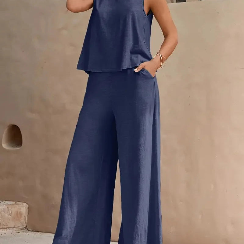 Danielle™ Sleeveless Two-Piece Set | Sleeveless Top and Wide-Leg Pants