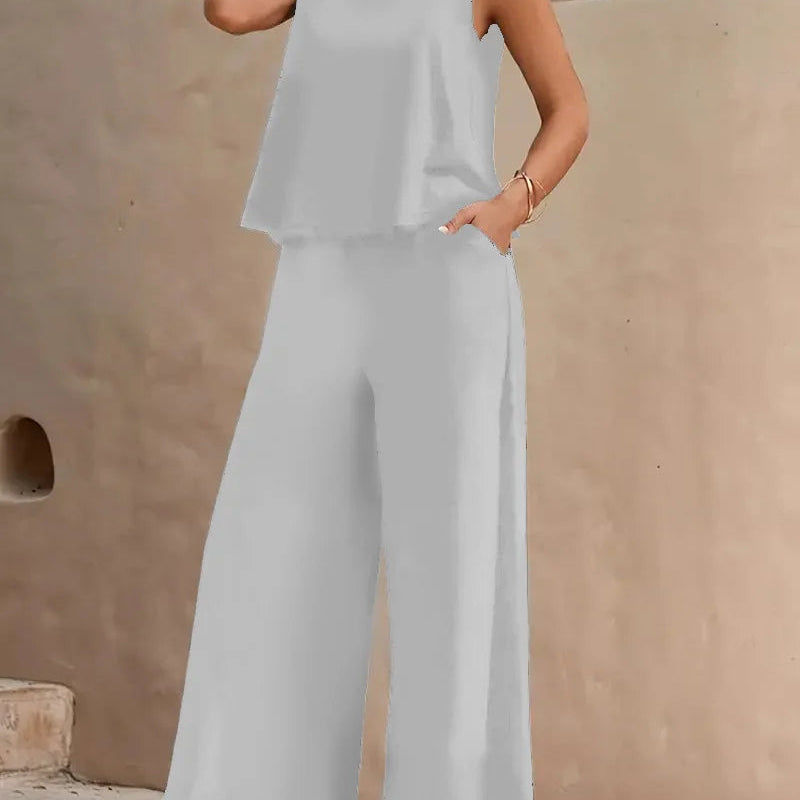 Danielle™ Sleeveless Two-Piece Set | Sleeveless Top and Wide-Leg Pants