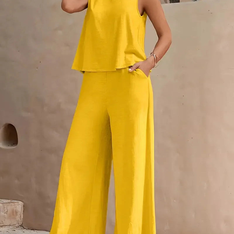 Danielle™ Sleeveless Two-Piece Set | Sleeveless Top and Wide-Leg Pants