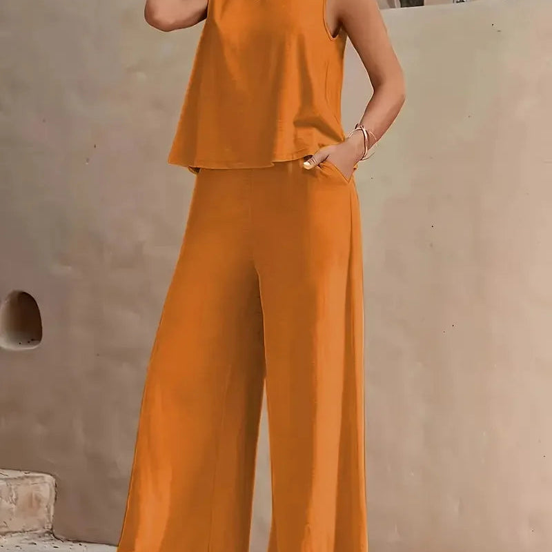 Danielle™ Sleeveless Two-Piece Set | Sleeveless Top and Wide-Leg Pants