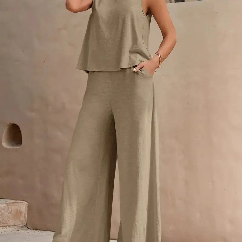 Danielle™ Sleeveless Two-Piece Set | Sleeveless Top and Wide-Leg Pants
