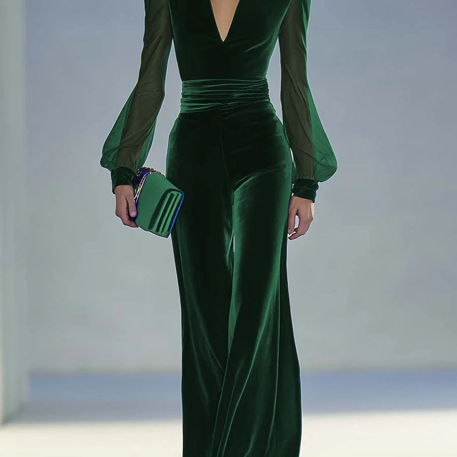 Trisha™ Elegant Suede V-Neck Jumpsuit | Modern Elegance