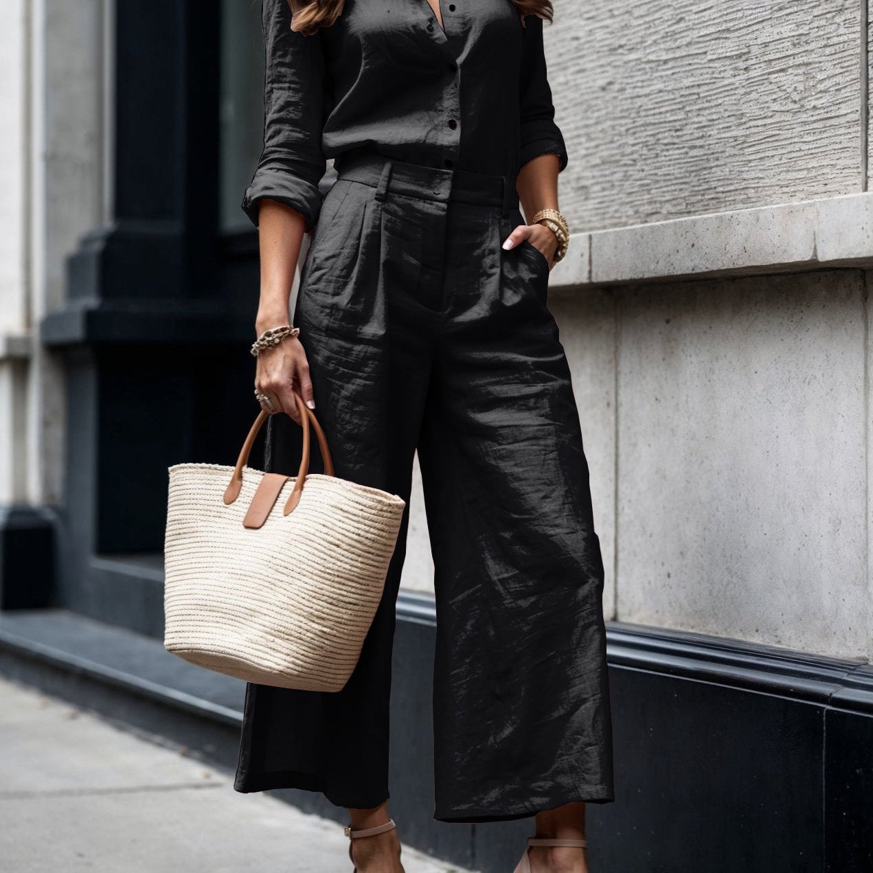 Nelle™ Elegant Shirt & Capri Set | Relaxed Shirt and Cropped Trouser Set