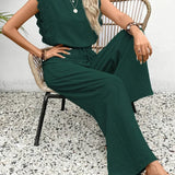 Zella™ Elegant Two-Piece Set | Lace-Trimmed Top and Wide-Leg Trousers